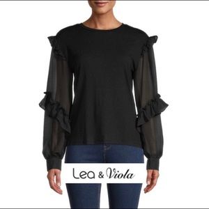 Lea & Viola Ruffle Semi Sheer Top